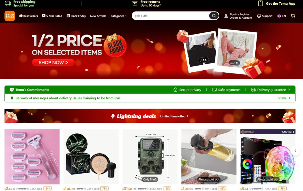 temu front page products